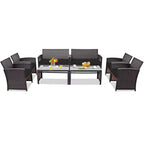 Costway Ensemble de mobilier de terrasse en rotin de 8 pièces avec chaises rembourrées, canapé et table basse blanc\marine	urquoiseouge