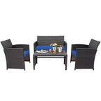 Costway Ensemble de mobilier de terrasse en rotin de 8 pièces avec chaises rembourrées, canapé et table basse blanc\marine	urquoiseouge