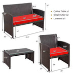 Costway Ensemble de mobilier de terrasse en rotin de 8 pièces avec chaises rembourrées, canapé et table basse blanc\marine	urquoiseouge