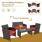 Costway Ensemble de mobilier de terrasse en rotin de 8 pièces avec chaises rembourrées, canapé et table basse blanc\marine	urquoiseouge