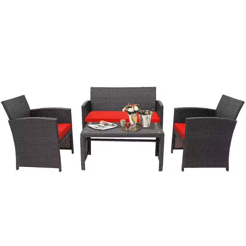 Costway Ensemble de mobilier de terrasse en rotin de 8 pièces avec chaises rembourrées, canapé et table basse blanc\marine	urquoiseouge