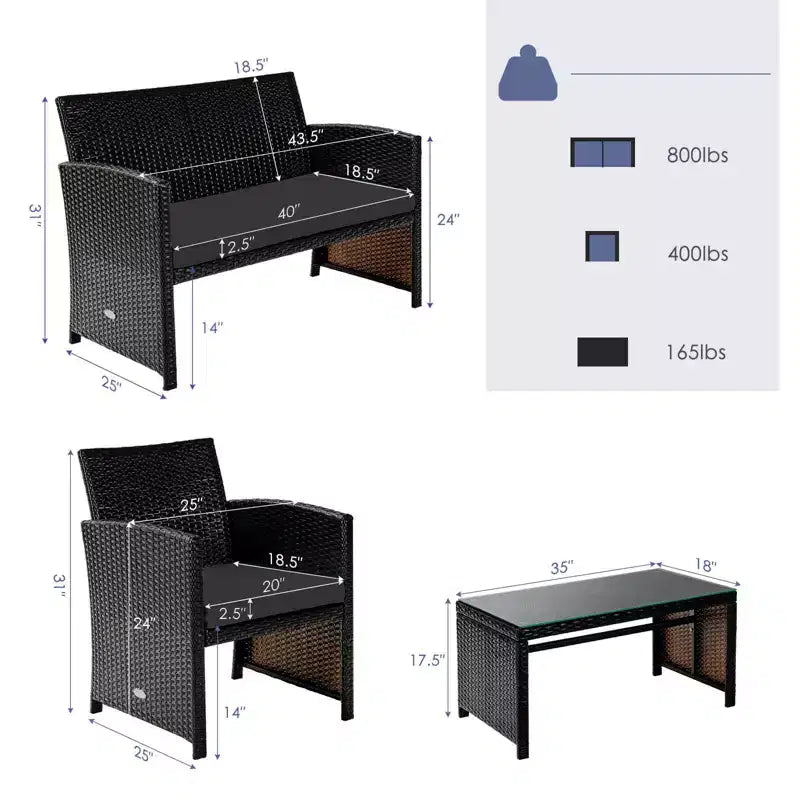 Costway Ensemble de mobilier de terrasse en rotin de 8 pièces avec chaises rembourrées, canapé et table basse blanc\marine	urquoiseouge
