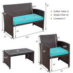 Costway Ensemble de mobilier de terrasse en rotin de 8 pièces avec chaises rembourrées, canapé et table basse blanc\marine	urquoiseouge