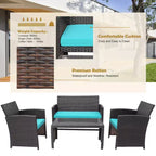 Costway Ensemble de mobilier de terrasse en rotin de 8 pièces avec chaises rembourrées, canapé et table basse blanc\marine	urquoiseouge