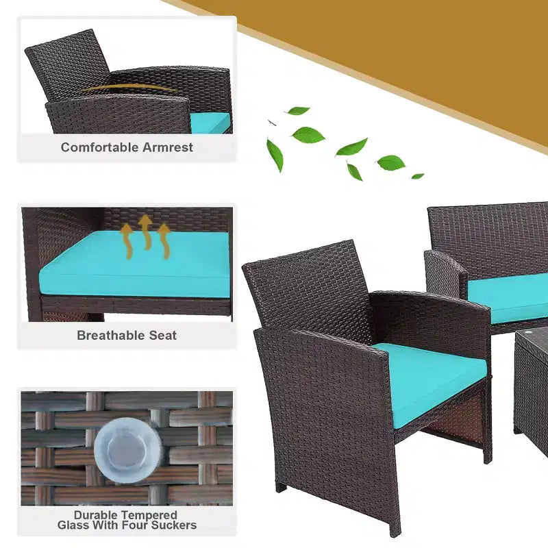 Costway Ensemble de mobilier de terrasse en rotin de 8 pièces avec chaises rembourrées, canapé et table basse blanc\marine	urquoiseouge