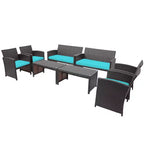 Costway Ensemble de mobilier de terrasse en rotin de 8 pièces avec chaises rembourrées, canapé et table basse blanc\marine	urquoiseouge