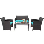 Costway Ensemble de mobilier de terrasse en rotin de 8 pièces avec chaises rembourrées, canapé et table basse blanc\marine	urquoiseouge