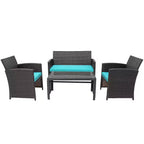 Costway Ensemble de mobilier de terrasse en rotin de 8 pièces avec chaises rembourrées, canapé et table basse blanc\marine	urquoiseouge