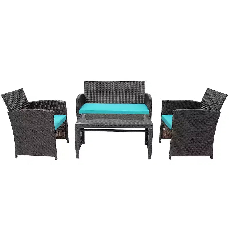 Costway Ensemble de mobilier de terrasse en rotin de 8 pièces avec chaises rembourrées, canapé et table basse blanc\marine	urquoiseouge