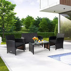 Costway Ensemble de mobilier de terrasse en rotin de 8 pièces avec chaises rembourrées, canapé et table basse blanc\marine	urquoiseouge