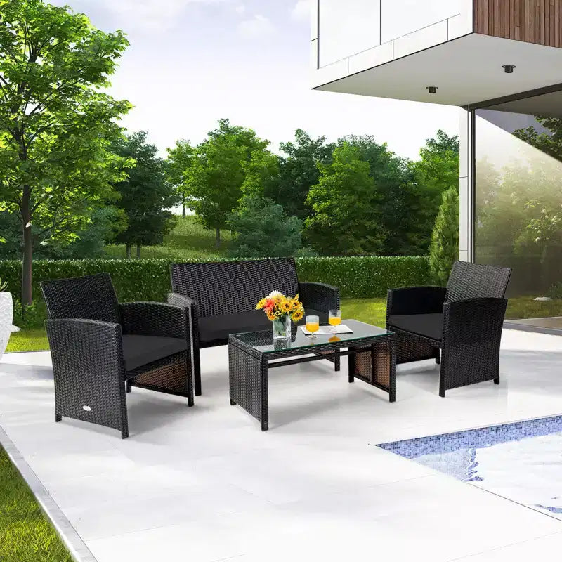 Costway Ensemble de mobilier de terrasse en rotin de 8 pièces avec chaises rembourrées, canapé et table basse blanc\marine	urquoiseouge