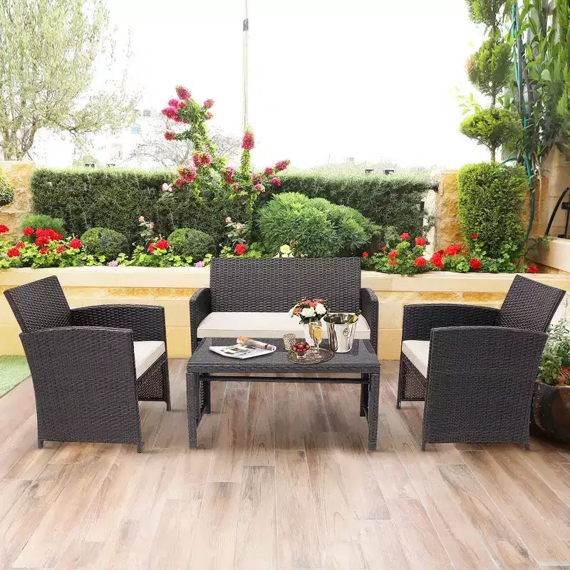Costway Ensemble de mobilier de terrasse en rotin de 8 pièces avec chaises rembourrées, canapé et table basse blanc\marine	urquoiseouge