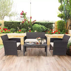 Costway Ensemble de mobilier de terrasse en rotin de 8 pièces avec chaises rembourrées, canapé et table basse blanc\marine	urquoiseouge