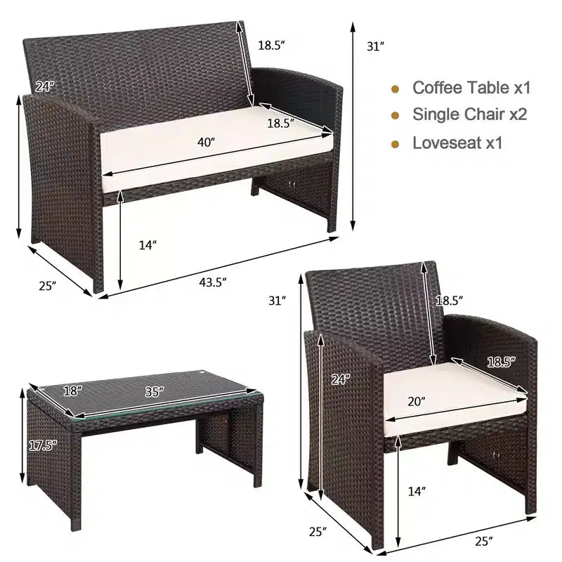 Costway Ensemble de mobilier de terrasse en rotin de 8 pièces avec chaises rembourrées, canapé et table basse blanc\marine	urquoiseouge
