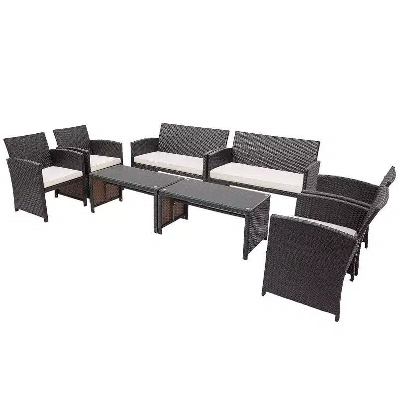 Costway Ensemble de mobilier de terrasse en rotin de 8 pièces avec chaises rembourrées, canapé et table basse blanc\marine	urquoiseouge