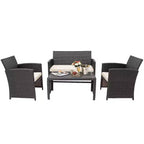 Costway Ensemble de mobilier de terrasse en rotin de 8 pièces avec chaises rembourrées, canapé et table basse blanc\marine	urquoiseouge