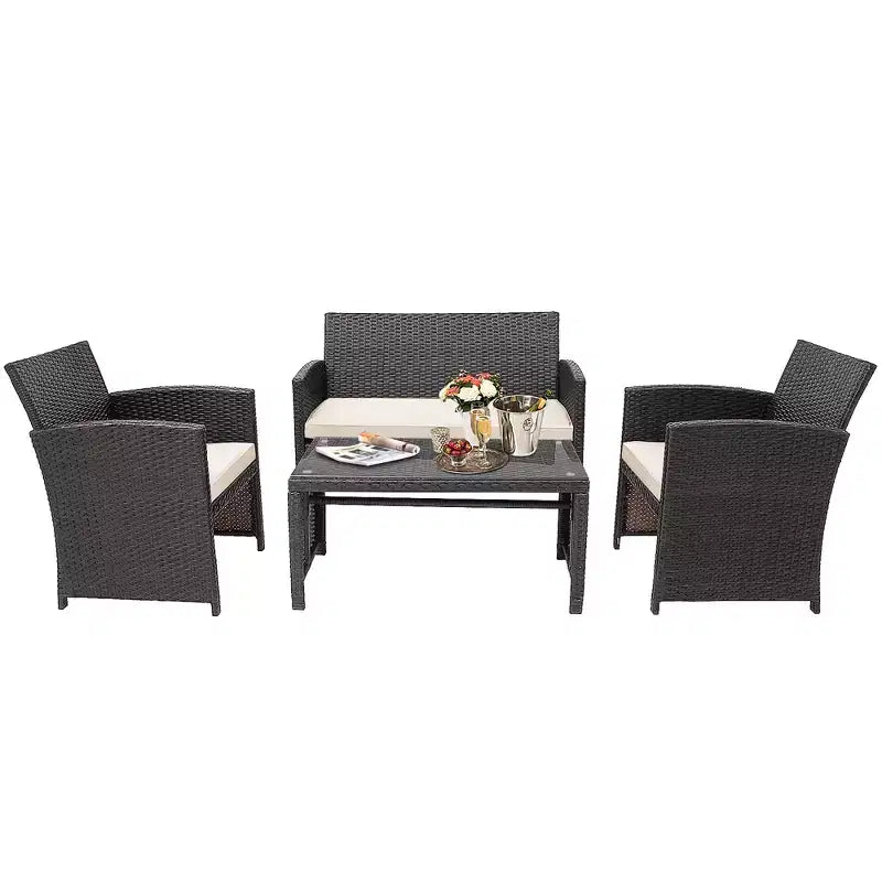 Costway Ensemble de mobilier de terrasse en rotin de 8 pièces avec chaises rembourrées, canapé et table basse blanc\marine	urquoiseouge