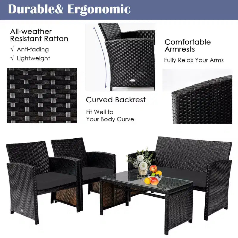 Costway Ensemble de mobilier de terrasse en rotin de 8 pièces avec chaises rembourrées, canapé et table basse blanc\marine	urquoiseouge