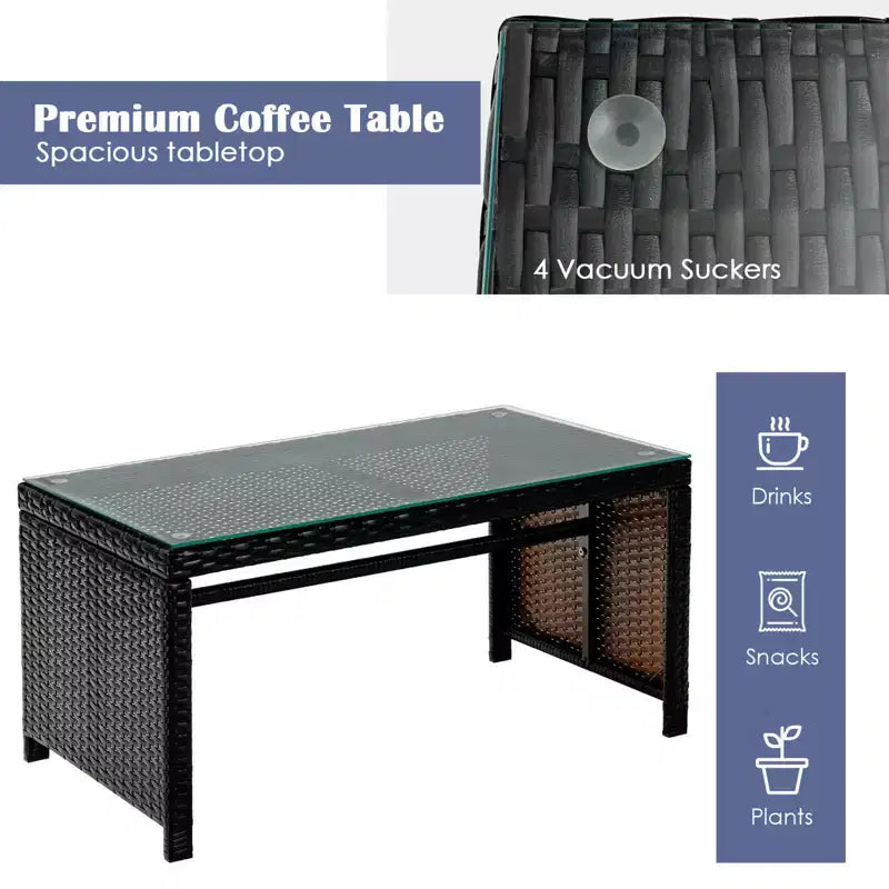 Costway Ensemble de mobilier de terrasse en rotin de 8 pièces avec chaises rembourrées, canapé et table basse blanc\marine	urquoiseouge