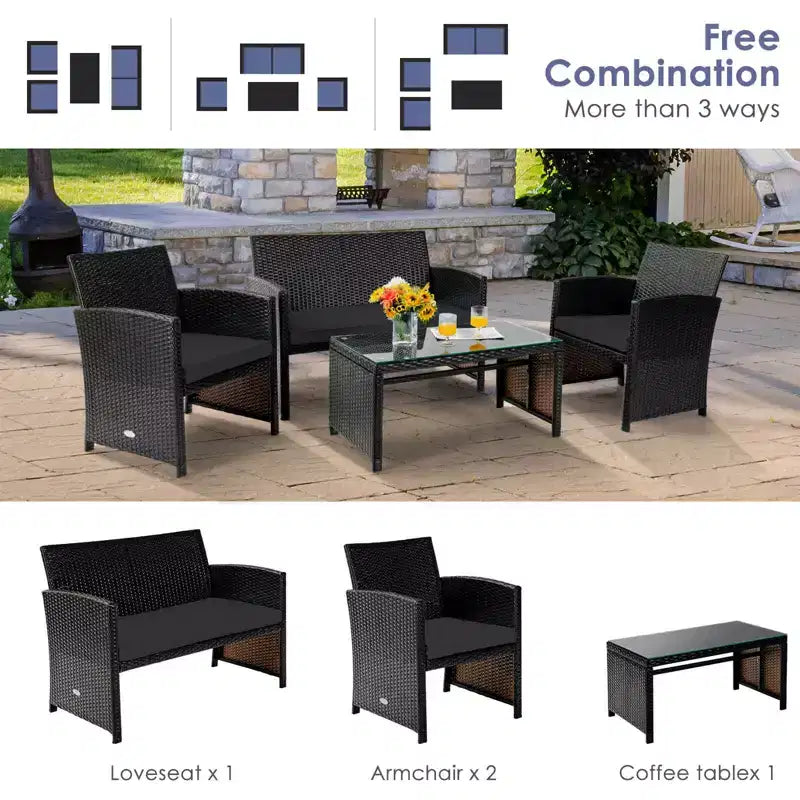 Costway Ensemble de mobilier de terrasse en rotin de 8 pièces avec chaises rembourrées, canapé et table basse blanc\marine	urquoiseouge