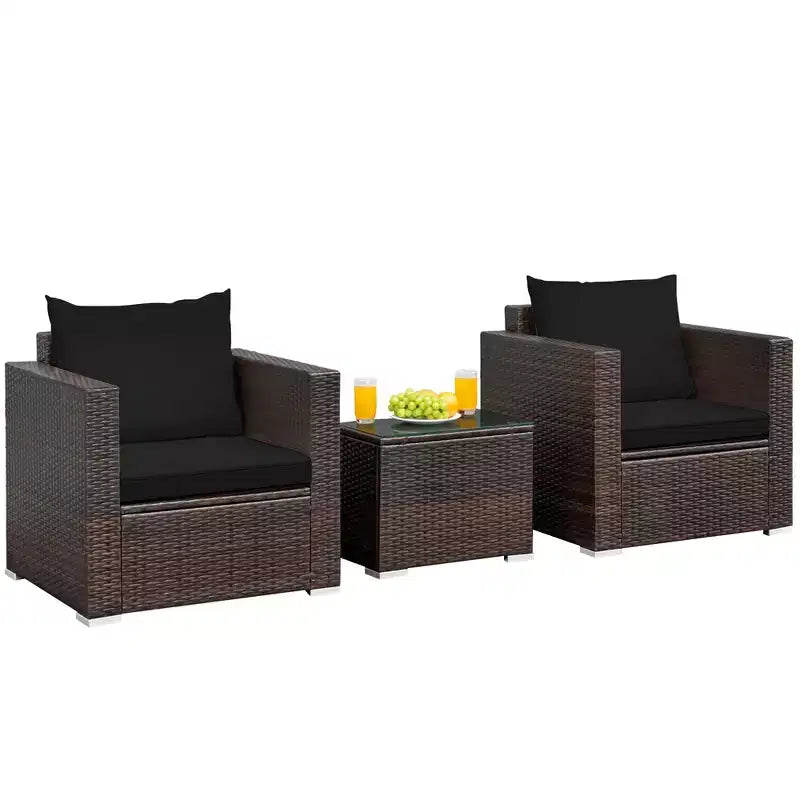 Set di mobili da patio Costway da 3 pezzi in rattan, divano da conversazione imbottito, Turchese\Rosso