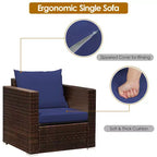 Set di mobili da patio Costway da 3 pezzi in rattan, divano da conversazione imbottito, Turchese\Rosso