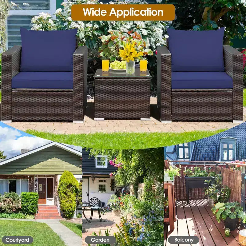 Set di mobili da patio Costway da 3 pezzi in rattan, divano da conversazione imbottito, Turchese\Rosso