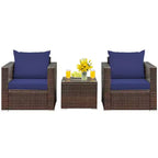 Set di mobili da patio Costway da 3 pezzi in rattan, divano da conversazione imbottito, Turchese\Rosso