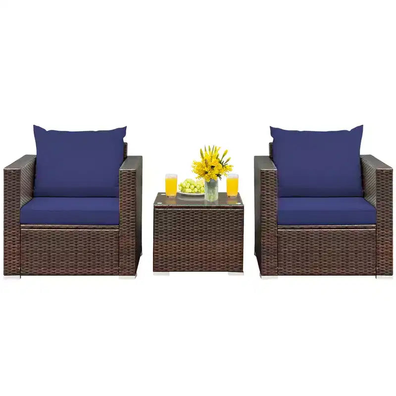 Set di mobili da patio Costway da 3 pezzi in rattan, divano da conversazione imbottito, Turchese\Rosso