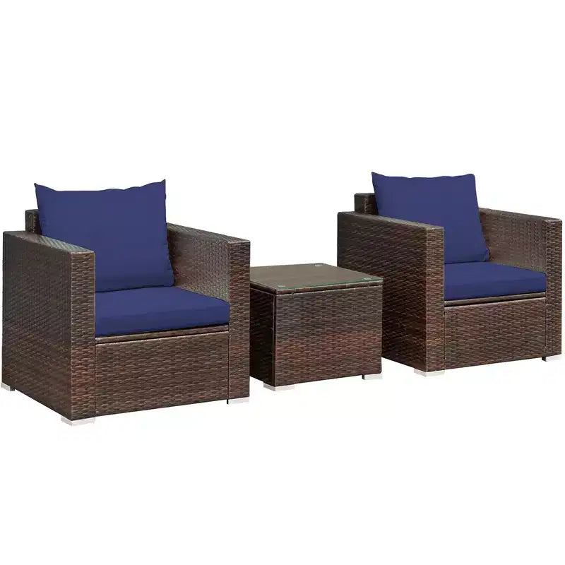 Set di mobili da patio Costway da 3 pezzi in rattan, divano da conversazione imbottito, Turchese\Rosso