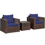 Set di mobili da patio Costway da 3 pezzi in rattan, divano da conversazione imbottito, Turchese\Rosso