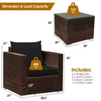 Set di mobili da patio Costway da 3 pezzi in rattan, divano da conversazione imbottito, Turchese\Rosso