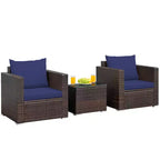 Set di mobili da patio Costway da 3 pezzi in rattan, divano da conversazione imbottito, Turchese\Rosso