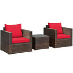 Set di mobili da patio Costway da 3 pezzi in rattan, divano da conversazione imbottito, Turchese\Rosso