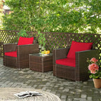Set di mobili da patio Costway da 3 pezzi in rattan, divano da conversazione imbottito, Turchese\Rosso