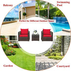 Set di mobili da patio Costway da 3 pezzi in rattan, divano da conversazione imbottito, Turchese\Rosso