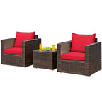 Set di mobili da patio Costway da 3 pezzi in rattan, divano da conversazione imbottito, Turchese\Rosso