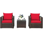 Set di mobili da patio Costway da 3 pezzi in rattan, divano da conversazione imbottito, Turchese\Rosso