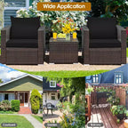 Set di mobili da patio Costway da 3 pezzi in rattan, divano da conversazione imbottito, Turchese\Rosso