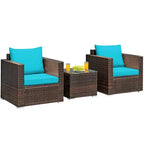Set di mobili da patio Costway da 3 pezzi in rattan, divano da conversazione imbottito, Turchese\Rosso