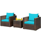 Set di mobili da patio Costway da 3 pezzi in rattan, divano da conversazione imbottito, Turchese\Rosso