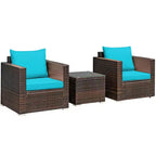 Set di mobili da patio Costway da 3 pezzi in rattan, divano da conversazione imbottito, Turchese\Rosso