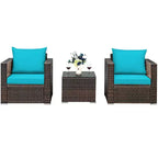 Set di mobili da patio Costway da 3 pezzi in rattan, divano da conversazione imbottito, Turchese\Rosso