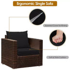 Set di mobili da patio Costway da 3 pezzi in rattan, divano da conversazione imbottito, Turchese\Rosso