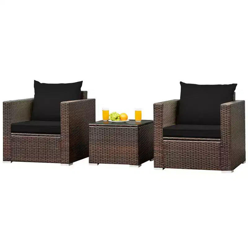 Set di mobili da patio Costway da 3 pezzi in rattan, divano da conversazione imbottito, Turchese\Rosso