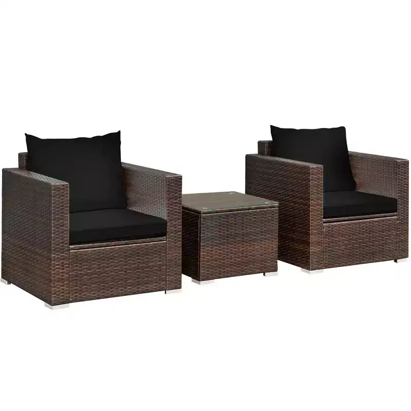 Set di mobili da patio Costway da 3 pezzi in rattan, divano da conversazione imbottito, Turchese\Rosso