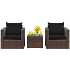 Set di mobili da patio Costway da 3 pezzi in rattan, divano da conversazione imbottito, Turchese\Rosso