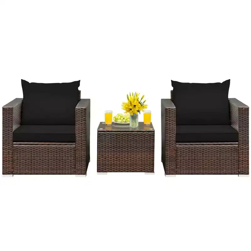 Set di mobili da patio Costway da 3 pezzi in rattan, divano da conversazione imbottito, Turchese\Rosso