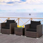 Costway 3PCS Patio Rattan Furniture Set Conversation Sofa Cushioned Turquoise\Red