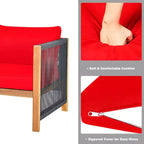 Ensemble de mobilier de patio en bois Costway, 4 pièces, canapé avec coussins et accoudoirs en corde, blanc	urquoise	rouge